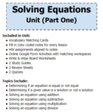Solving One Step Equations Special Education Math Unit