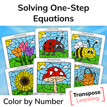 Preview of Solving One-Step Equations | Spring Math Color by Number Worksheets