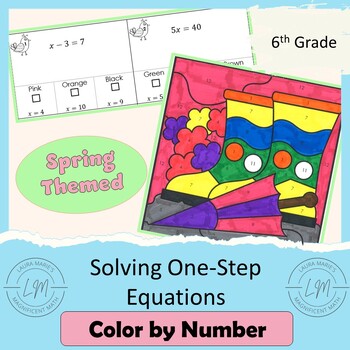 Preview of Solving One Step Equations - Spring Themed Color by Number