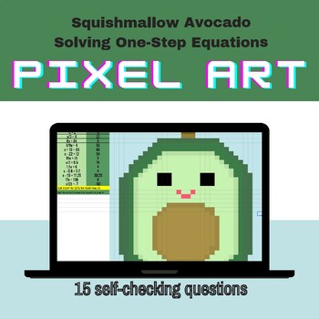Preview of Solving One-Step Equations Squishmallow Avocado Mystery Pixel Art