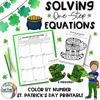 Preview of One Step Equations Worksheet St. Patrick's Day