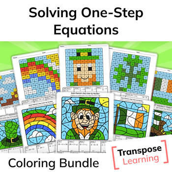 Preview of Solving One-Step Equations | St Patrick's Day Math Coloring Bundle