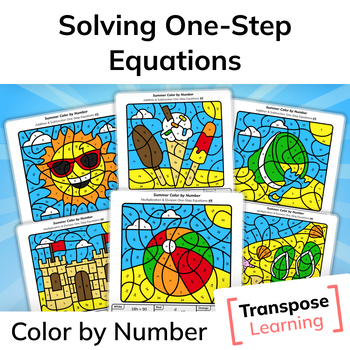 Preview of Solving One-Step Equations | Summer Math Color by Number Worksheets