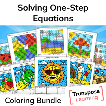 Preview of Solving One-Step Equations | Summer Math Coloring Bundle
