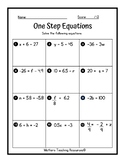 Solving One Step Equations TEST / WORKSHEET { All Operations }