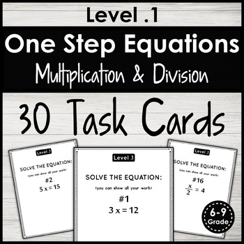 Preview of Solving One Step Equations Task Cards Multiplication and Division 6-9 Grade