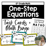 Solving One Step Equations Task Cards and Bingo Game for 6