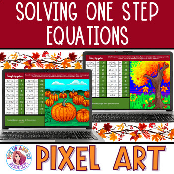 Preview of Solving One Step Equations Thanksgiving Fall Math Pixel Art Activity