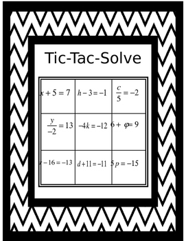 One Step Equations Tic Tac Toe Game by STEAM Ahoy