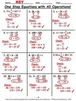 Solving One Step Equations Unit: Addition, Subtraction, Multiplication, Division
