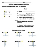 Solving One Step Equations Using Addition Notes and Assignment