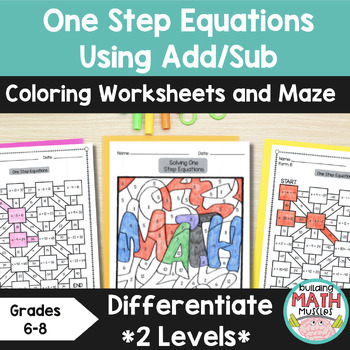 Preview of Solving One Step Equations Using Addition & Subtraction Maze and Coloring Sheet