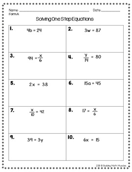 Solving One Step Equations Notes Using Multiplication and Division