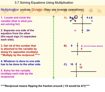 Preview of Solving One Step Equations Using Multiplication on Smartboard Notes