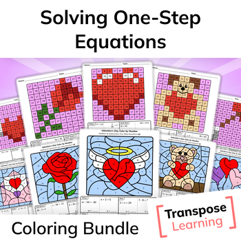 Preview of Solving One-Step Equations | Valentine's Day Math Coloring Bundle