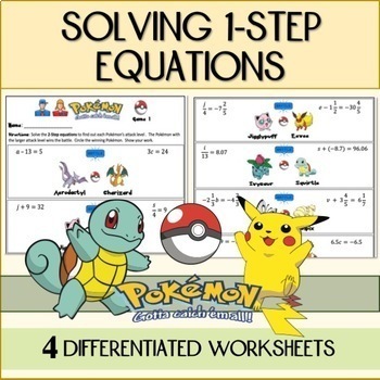 Preview of Solving One-Step Equations: Whole Numbers, Fractions, Decimals, and Negatives