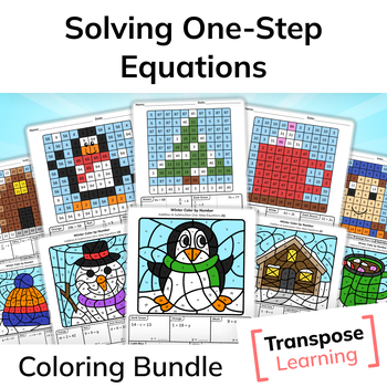 Preview of Solving One-Step Equations | Winter Math Coloring Bundle