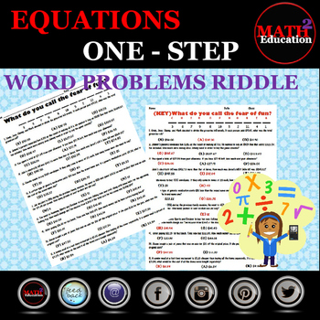 Preview of Solving One Step Equations Word Problems Riddle