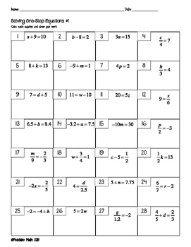 Solving One-Step Equations Worksheet by Pecktabo Math | TpT