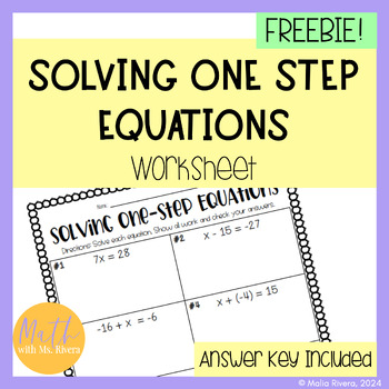 Preview of Solving One Step Equations Worksheet Homework 6th Grade Math | FREE