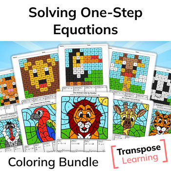 Preview of Solving One-Step Equations | Zoo Animals Math Coloring Bundle