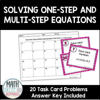 Preview of Solving One-Step Equations and Multi-Step Task Cards Activity