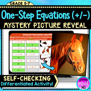 Preview of Solving One-Step Equations using Addition and Subtraction Digital Mystery Reveal