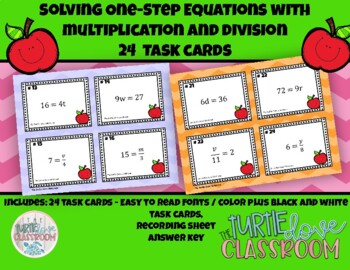Preview of Solving multiplication & division one step equations task cards Print and Teach!