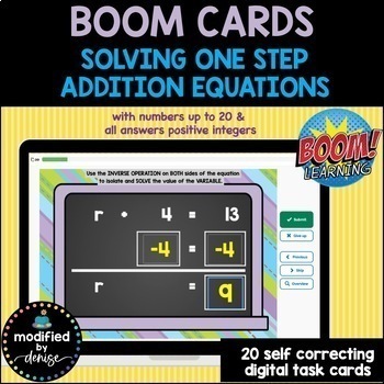 Preview of Solving One Step Equations with Addition Boom Cards 6th-7th grade