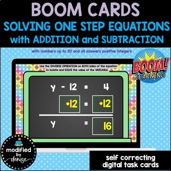Preview of One Step Equations with Addition and Subtraction BOOM CARDS 6th-7th grade