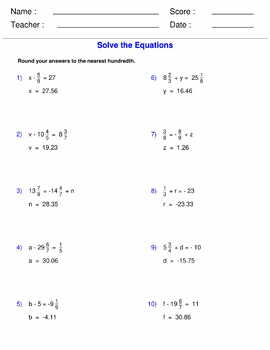 Solving One Step Equations with Fractions Worksheets - Algebra by MATH ...