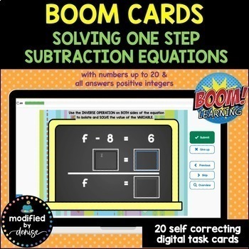 Preview of Solving One Step Equations with Subtraction Boom Cards 6th-7th grade