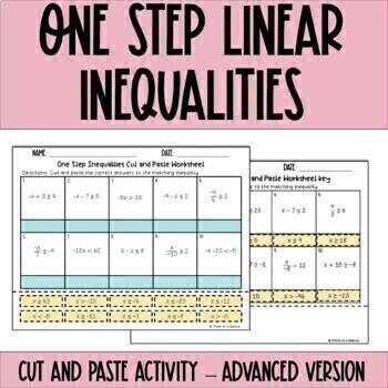 Preview of Solving One Step Inequalities Activity Digital and Printable - Advanced Version 