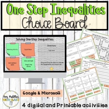 Preview of Solving One Step Inequalities CHOICE BOARD Activity 