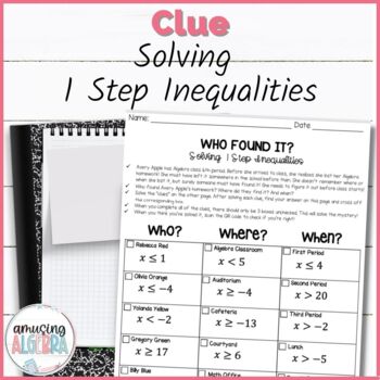 Preview of Solving One Step Inequalities Clue Mystery Activity