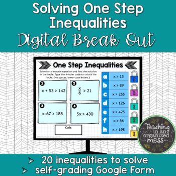 Preview of Solving One-Step Inequalities Digital Break Out | Google Self-Grading Quiz