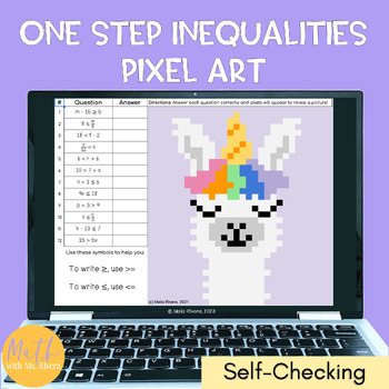 Preview of Solving One Step Inequalities Digital Pixel Art Activity for 6th Grade Math