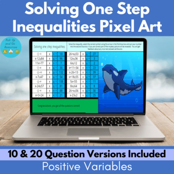 Preview of Solving One Step Inequalities Math Pixel Art | 4 Operations Positive