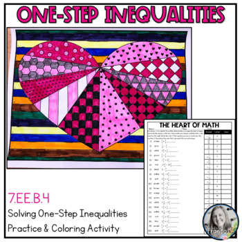 Preview of Solving One-Step Inequalities Math Review and Coloring for Valentine's Day