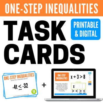 Preview of Solving One Step Inequalities Task Cards and Digital Boom Cards™