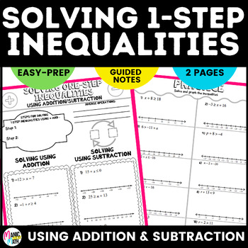 Preview of Solving One Step Inequalities using Addition/Subtraction Sketch Notes & Practice