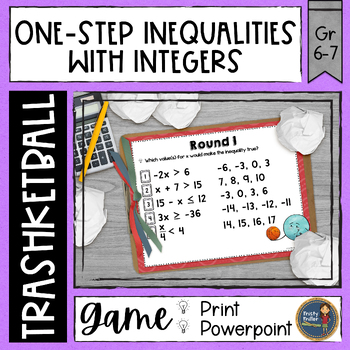 Preview of Solving One Step Inequalities with Integers Trashketball Math Game