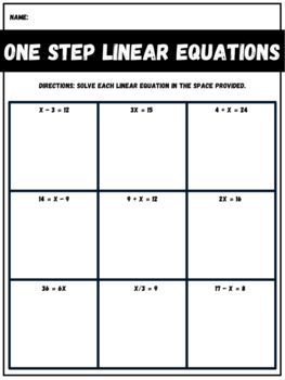 Preview of Solving One Step Linear Equations Worksheet