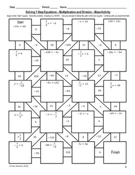 Solving One Step Equations (by multiplying/dividing) – Minimally