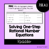 Solving One Step Rational Number Equations | Riddle Worksheet