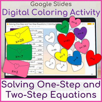 Preview of Solving One-Step & Two-Step Equations Digital Coloring Activity Valentine's Day