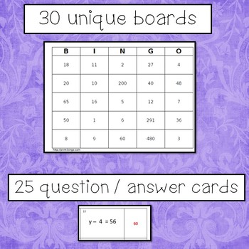 Solving One Step and Two Step Equations Bingo by Simone's Math Resources