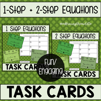 Preview of Solving One-Step and Two-Step Equations St. Patrick's Day Task Cards