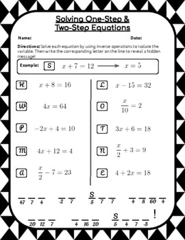 Preview of Solving One-Step and Two-Step Equations Worksheet