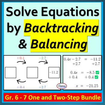 Preview of Solving One & Two Step Equations 6th - 7th Grade BUNDLE | Backtrack & Algorithm